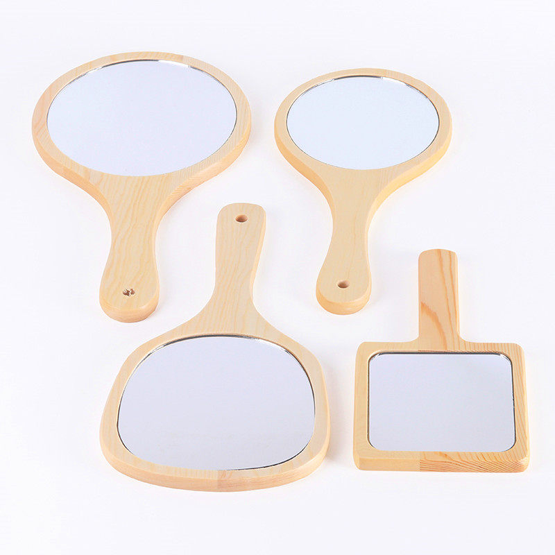 미용실 특수 화장 손잡이 거울 휴대용 미용 거울 대형 복고풍 목재 반영구적 자수 나무 거울 -