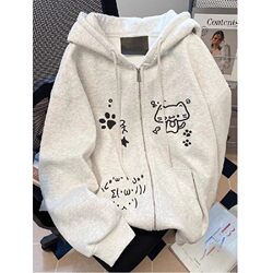 Niche Cartoon Print Sweatshirt Hooded Jacket Autumn and Winter 2025 New Style Zipper Loose Slimming Fashionable Cardigan ins