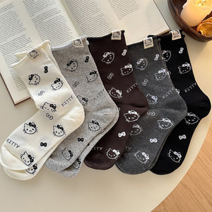 
Socks that will pill, cute cat cartoon ladies mid-calf socks, Japanese simple and versatile student casual cotton socks