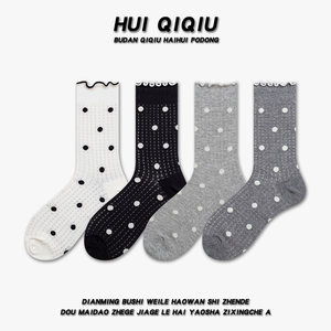 
Pillable socks, thin spring and summer black ears, women's mid-tube socks, Japanese polka dot mesh girls' cotton socks