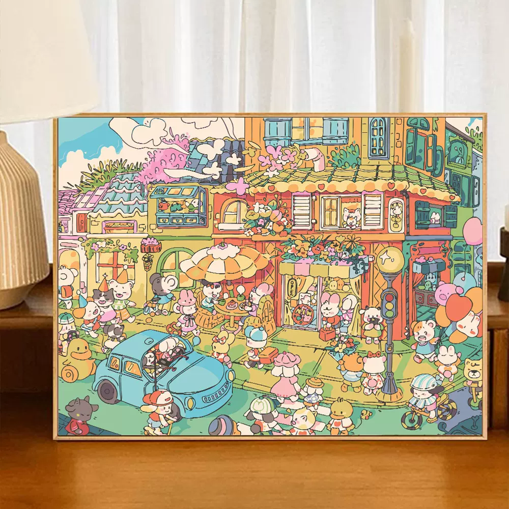 街角小世界数字油画diy动漫高难度油彩画复杂网红卡通客厅填色画-Taobao