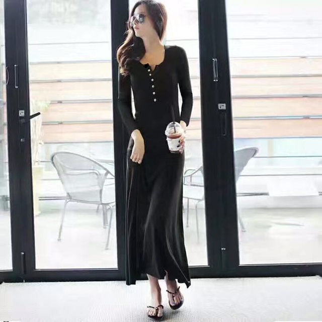 Spring and Autumn New Korean Style Long Sleeve Dress Women's Modal High ...