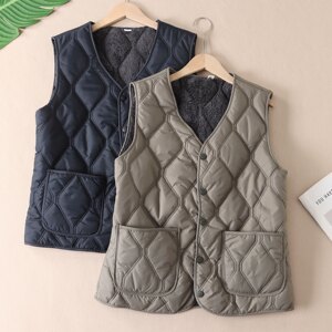 
Quilted plus velvet thickened vest liner men's autumn and winter lightweight thermal vest sleeveless V-neck vest jacket W24