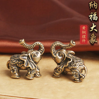 Pure Bronze Make Old Nafu Grand Elephant Couple Desktop Swing Home Feng Shui Play Tea Pets Old Copper
