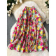 Oil painting printed skirt French retro niche design high waist fluffy skirt colorful mid-length floral skirt