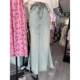 Hong Kong style retro summer old design niche fur edge fishtail skirt mid-length skirt denim skirt women

