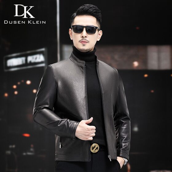 
Haining genuine leather jacket goatskin stand collar jacket men's work casual business black fashion jacket jacket
