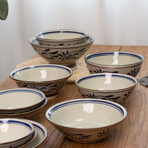 Ceramic ceramic bowl household 2026 new underglaze color tableware set rice bowl noodle soup bowl large bamboo hat rice bowl