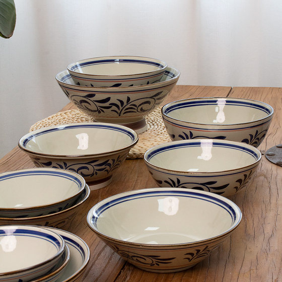 Ceramic ceramic bowl household 2026 new underglaze color tableware set rice bowl noodle soup bowl large bamboo hat rice bowl