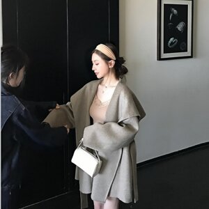 
Classic Korean double-sided cashmere coat for women 100 wool lapel short style high-end wool woolen coat long style s