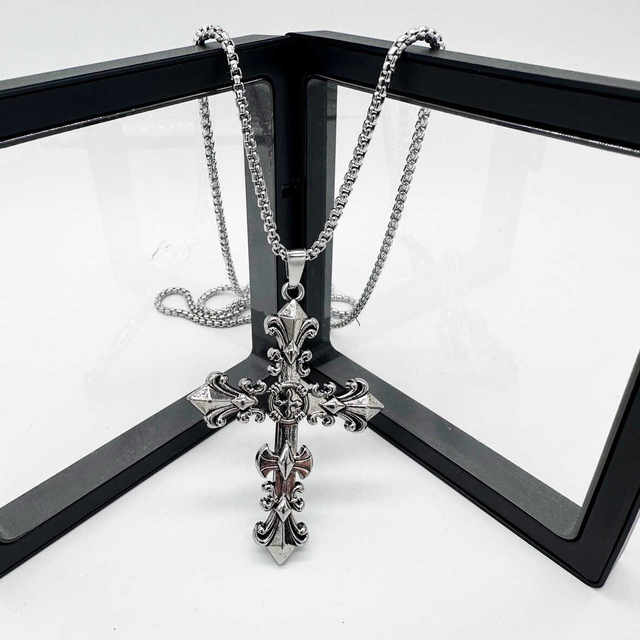 New niche punk dark retro women's cross titanium steel alloy sweater chain boys growth couple necklace