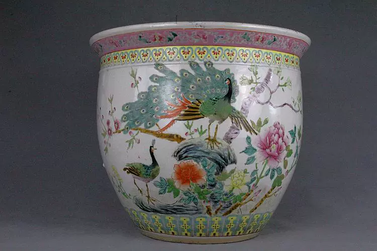 清代光绪粉彩花鸟纹陶瓷画缸卷缸鱼缸水缸古玩古董老物件瓷器收藏-Taobao