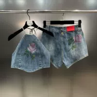Летний короткий жилет, джинсовый комплект, популярно в интернете