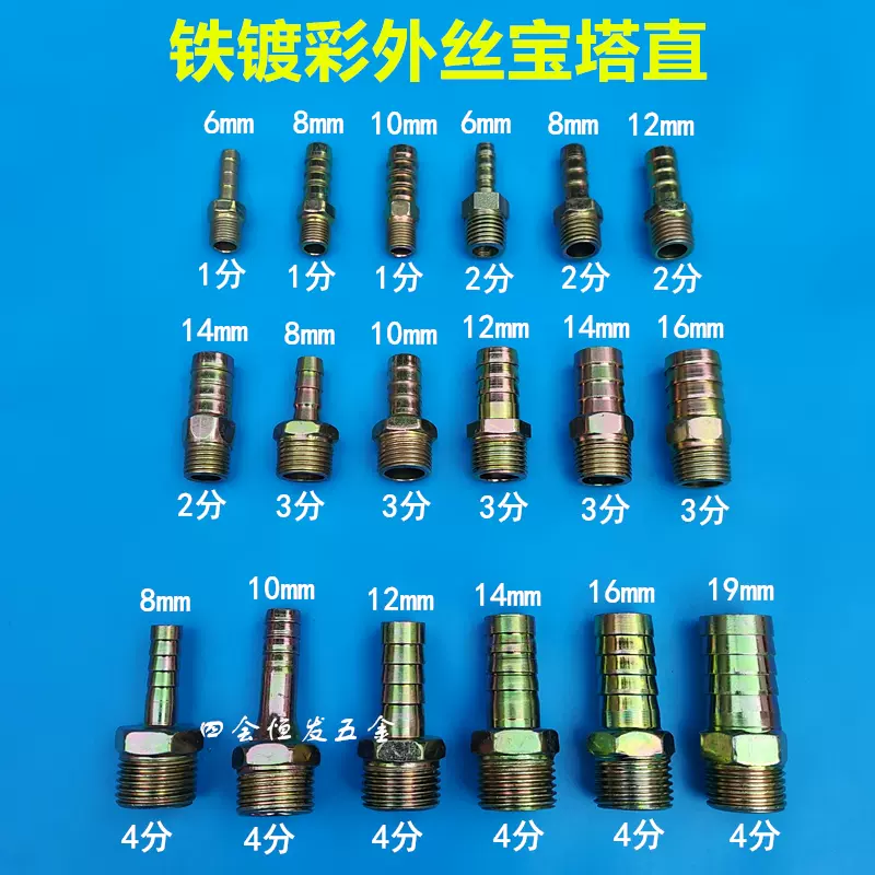 鐵外絲牙寶塔接頭2分3分鐵水咀氣嘴1/4 1/2格林頭螺紋變軟管接頭-Taobao