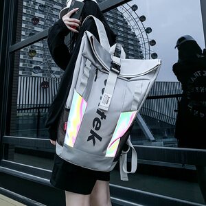 
School bag for male college students, fashion trend, reflective large capacity, men's backpack, trendy brand sports travel backpack, for girls
