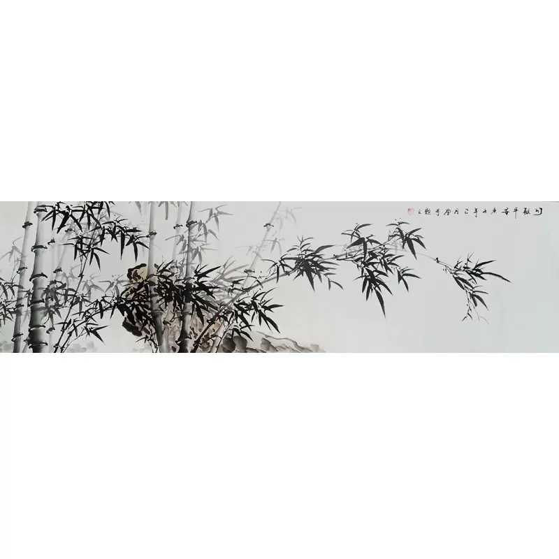 纯手绘六尺对开横幅客厅书房水墨写意竹子墨竹名人真迹