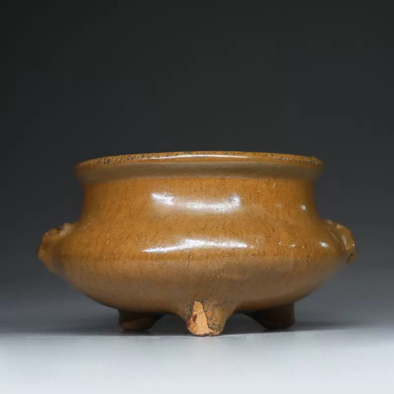 中国美術 明代 辰砂 鹿耳 香炉 H0318