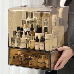 Desktop Cosmetics Storage Box Dust-Proof with Lid, Dressing Table Skincare Organizer with Drawer, Lipstick and Perfume Box