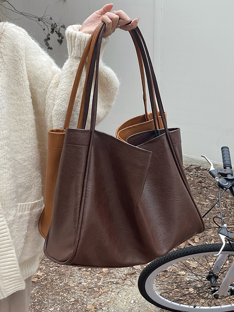 Grand Sac à Main Cabas Femme En Daim Simili - 44x28x16.5 Cm, Bandoulière, Pour Travail Et Courses