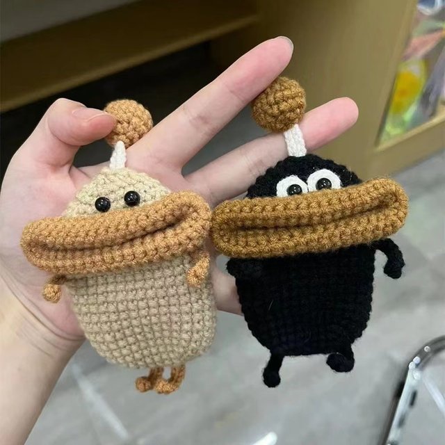 Finished cute sausage mouth woolen wool handmade hook weaving car key set protective cover
