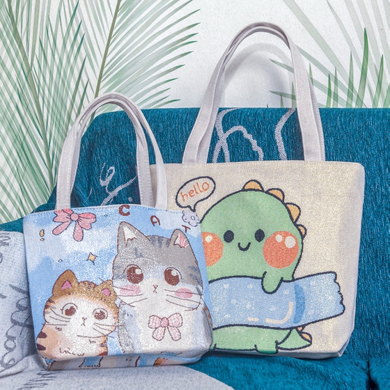 
2025 new large capacity shoulder bag for women canvas embroidered handbag casual tote bag cartoon tutor bag