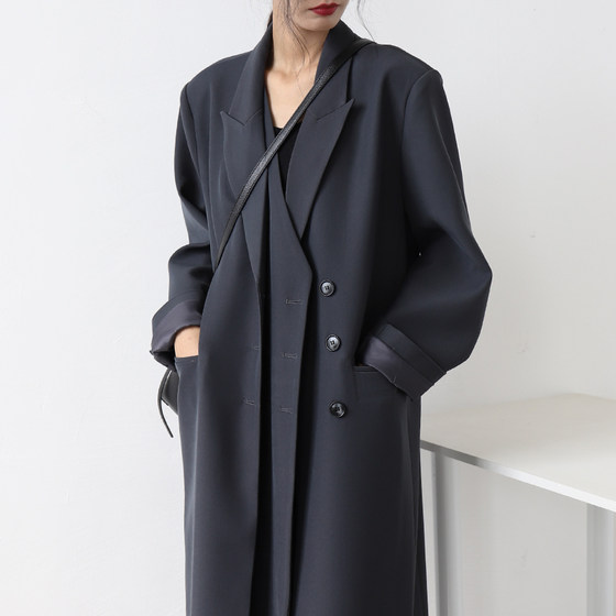 
CHICVEN Spring 2025 Heavy Industry Temperature Double-Board Long Loose Suit Jacket Over Knee Trench Coat Women's Top