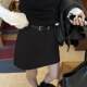 Black belt skirt for women 2025 spring new high-waisted slimming one-step skirt A-line skirt suit pocket skirt