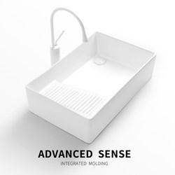 Balcony Ceramic Laundry Basin with Washboard, Countertop Basin for Home Use, Laundry Sink with Side Drain, Left and Right Side Drainage, Wash Basin