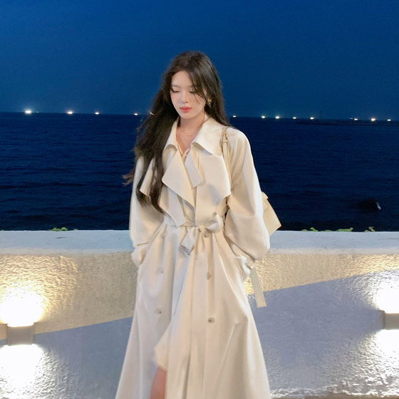 
ByYou Autumn and Winter thickened quilted white windbreaker jacket for women mid-length waisted and drapey British style casual coat