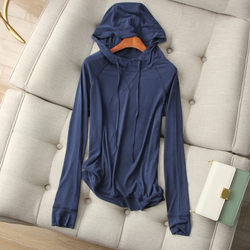 Touch Miss Brand Simple and Stylish Hooded Long-Sleeve High-Stretch Thin Sweatshirt for Women, Spring Casual Top, Trendy