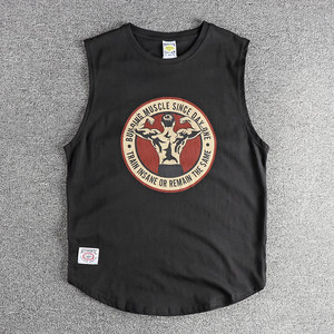 American tide brand retro trend tough guy printed men's sweat vest sports, fitness, leisure, sweat, cuffless shoulder T

