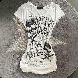 Spicy Girl Waist-Cinching Punk Rock Short-Sleeve T-Shirt, Summer American-Style Black Skull Print, Pure Desire Slim-Fit Top ins
