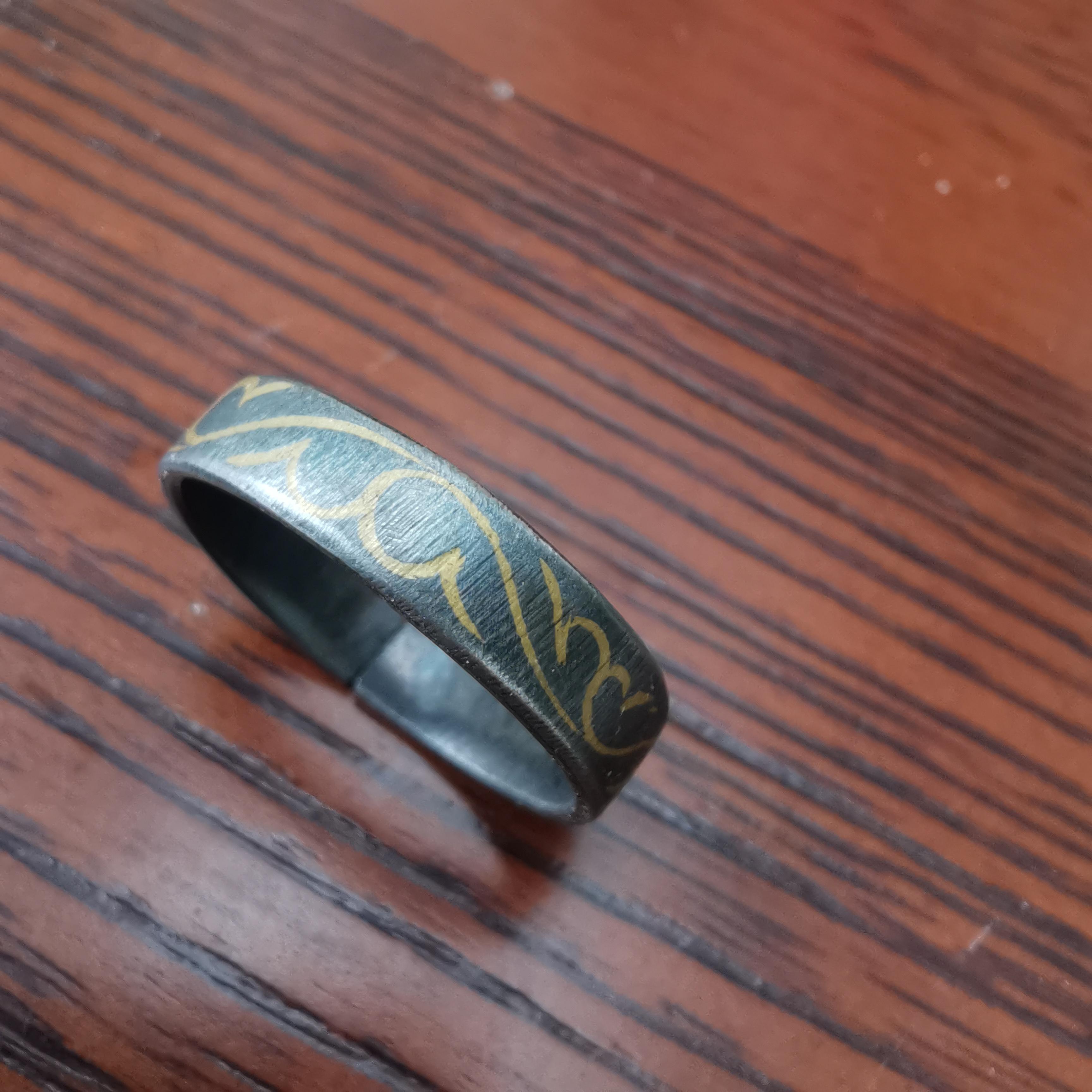 13128藏传老天铁错黄铜指环