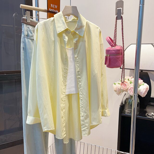 Yellow, elegant atmosphere versatile long -sleeved shirt female 2024 spring new Korean version of the loose casual shirt top
