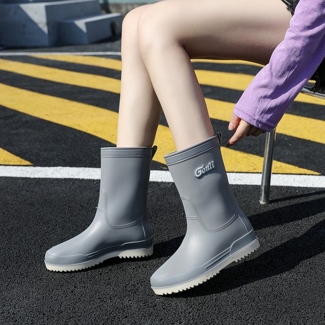 Fashion Rain Boots Women's Middle Tube Non-slip Warm