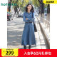 Hot air denim dress Spring 2025 new women's lapel denim long skirt American retro A-line umbrella skirt
