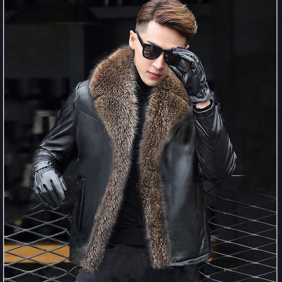Haining men's leather leather fur cotton sheep leather fur coat all -in -one pupa -collar men's thick lapel leather jacket
