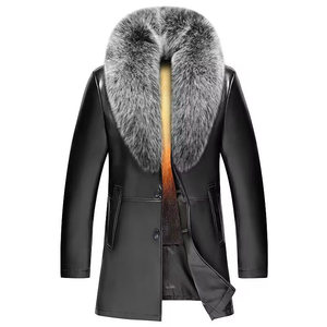 Haining dermis leather coat men's winter thickened can be demolished mink hair biliary bilotrocytic fur collar Picai service middle -aged and elderly father

