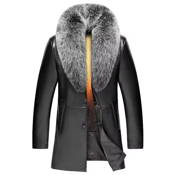 Haining dermis leather coat men's winter thickened can be demolished mink hair biliary bilotrocytic fur collar Picai service middle -aged and elderly father
