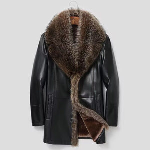 Men's cotton leather leather leather coat fur all -in -one middle -aged short leather jacket big hair collar lambsca tide men's leather jacket
