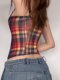 ROCKMORE lace plaid splicing chest sexy suspender dopamine wear vest