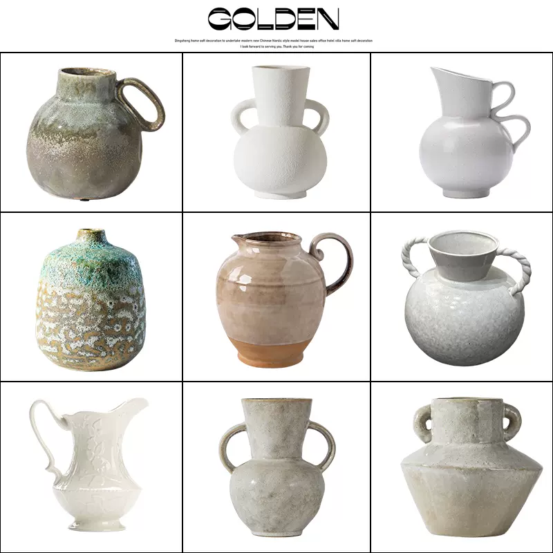侘寂风做旧复古陶瓷花瓶民宿酒店装饰品新中式窑变艺术