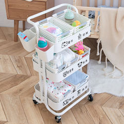 Nordic Style Baby Storage Rack, Multi-Layer Movable Plastic Cart, Suitable for Bedroom Bedside Snack Storage