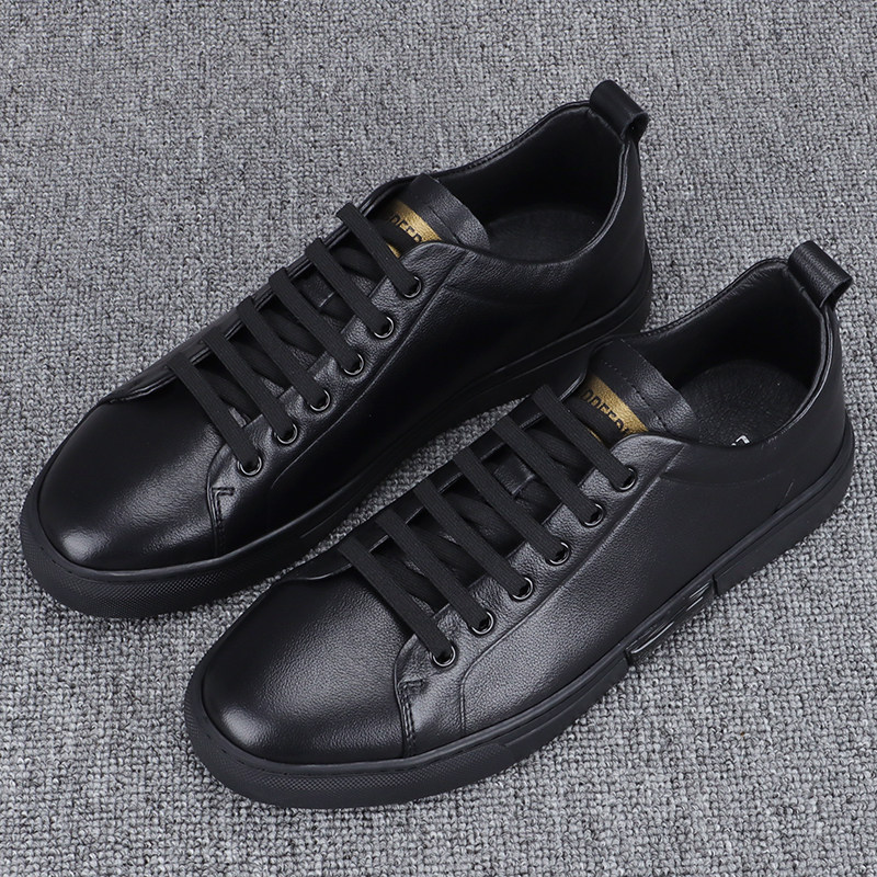 Men's shoes plain 2024 autumn new pure leather soft sole small black ...