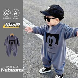 Trendy and Stylish One-Piece Outfit for Baby Boys, Korean Style, Fashionable 25 Autumn/Winter New Model, Fleece-Lined, Warm Outdoor Romper for Infants