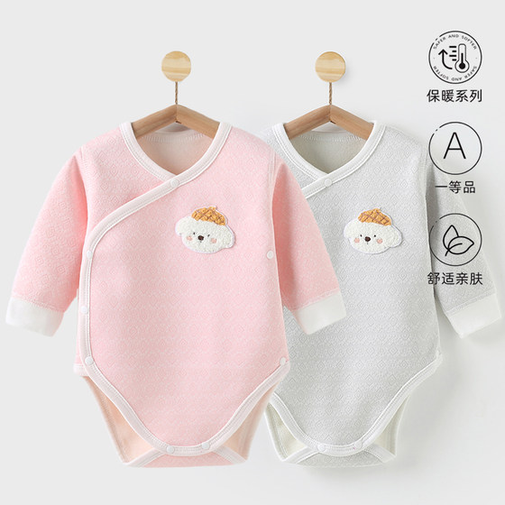 
Plush baby long-sleeved baby clothes for men and women, thickened warm and belly-protecting triangle jumpsuits for spring, one-piece jumpsuits