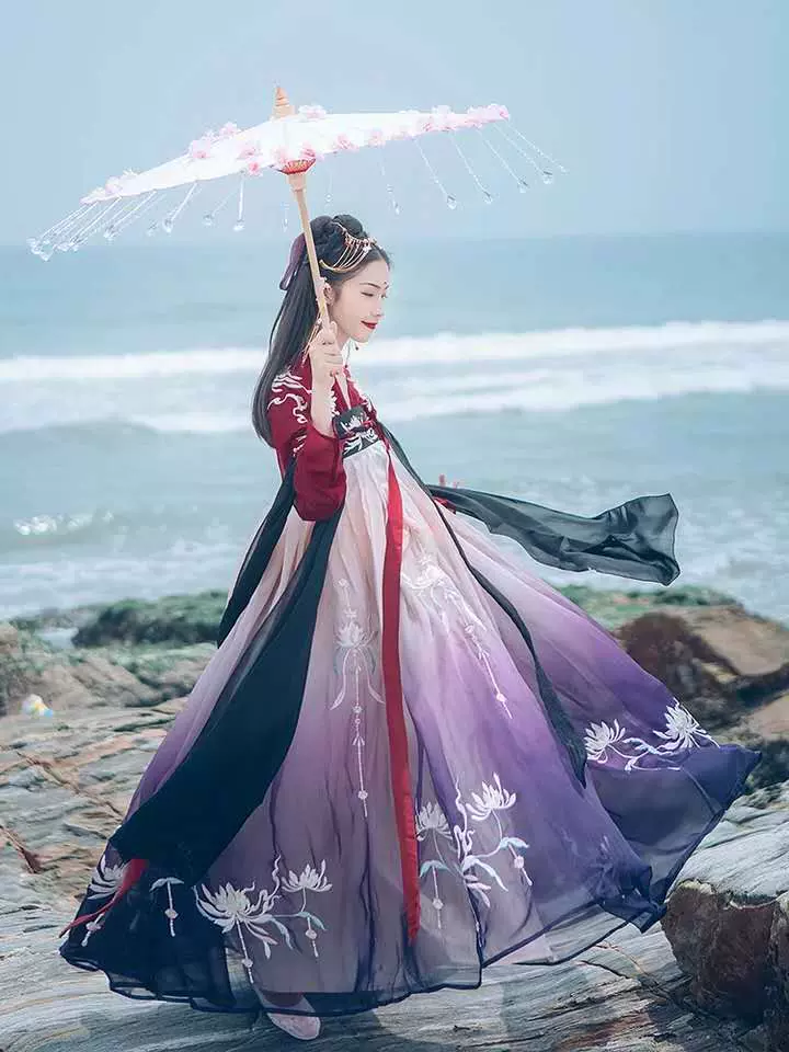风织悦汉服出租汉尚华莲正品昙华一梦明制立领斜襟马面裙云肩昙花