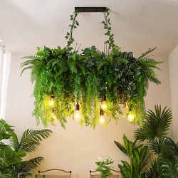 Bar Counter Pendant Light, Creative Plant Decorative Light, Unique Garden Restaurant Long Table Light, Industrial Style Ceiling Green Plant Light