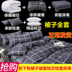 Thickened Winter Quilt Set with Duvet Cover and Pillow Core, Student Dormitory Three or Four-Piece Set, Single or Double Spring and Autumn Cotton Bedding