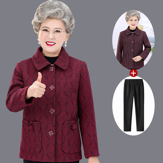 Seniors spring clothes, female grandma woolen coat, autumn clothes, old lady mother celebrates birthday, Tang Dynasty clothes
